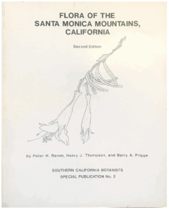 Cover of "Flora of the Santa Monica Mountains, California," Second Edition, featuring a botanical line drawing of a plant.