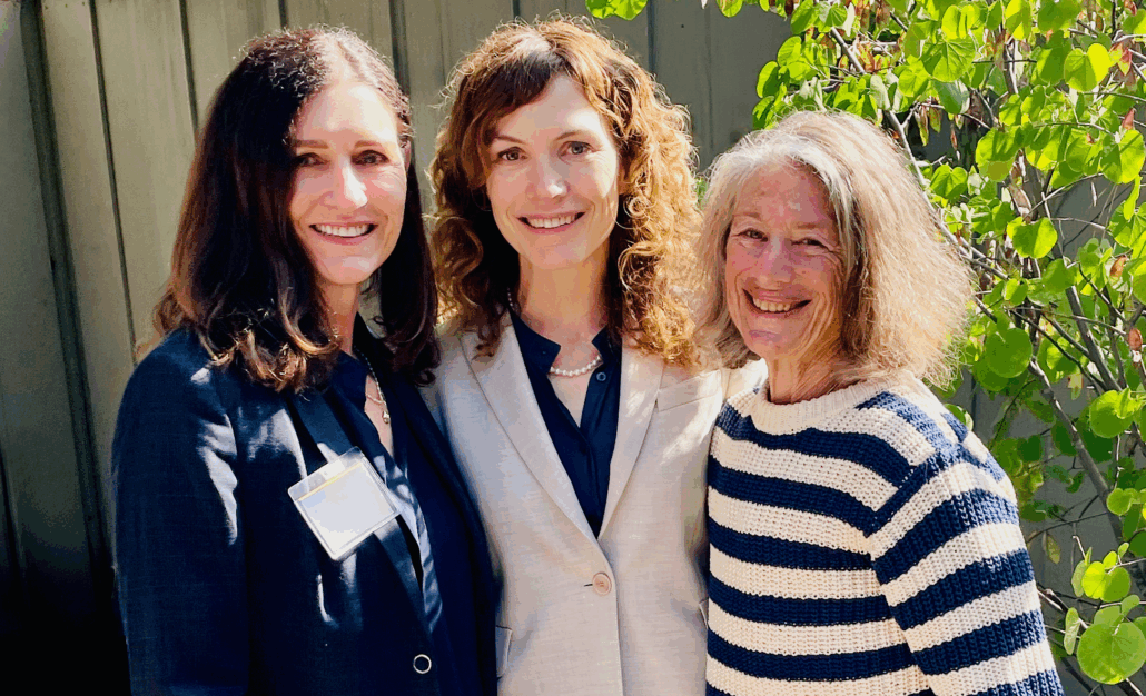 Amy Rowat with Co-Chairs of the Gold Shield Faculty Prize Committee. On the left: Michellene DeBonis, on the right: Karren Ganstwig