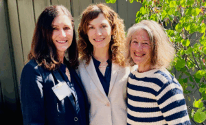 Amy Rowat with Co-Chairs of the Gold Shield Faculty Prize Committee. On the left: Michellene DeBonis, on the right: Karren Ganstwig