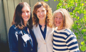 Amy Rowat with Co-Chairs of the Gold Shield Faculty Prize Committee. On the left: Michellene DeBonis, on the right: Karren Ganstwig
