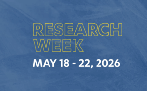 Text reading "RESEARCH WEEK MAY 18-22, 2026" on a blue background.